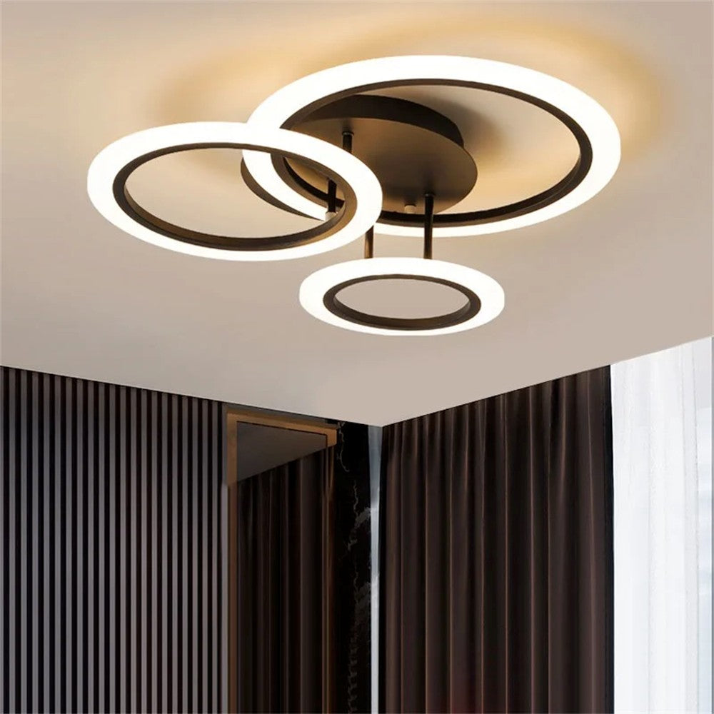 Lustra LED 3 cercuri maro, 74W, lumina calda/neutra/rece reglabila, montaj tavan, telecomanda WiFi 2.4G