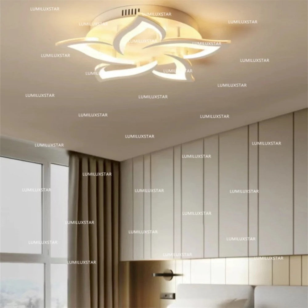 Plafoniera LED florala 120W, lumina calda/neutra/rece reglabila, montaj tavan, design acril alb, D58cm