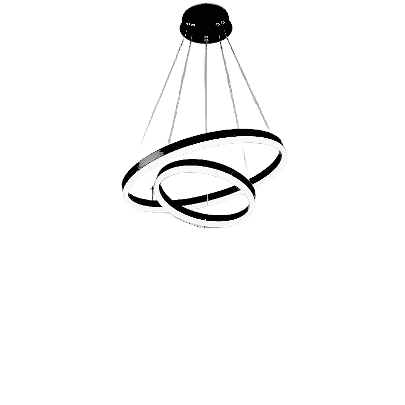 Lustra LED suspendata 2 inele negre, 100W, design modern minimalist, fond alb