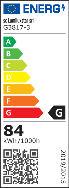 Eticheta energetica clasa G, consum 84 kWh/1000h, lustra LED tavan 84W cu trei inele
