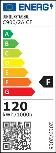 Eticheta energetica clasa F, consum 120 kWh/1000h, pentru lustra LED tavan 120W