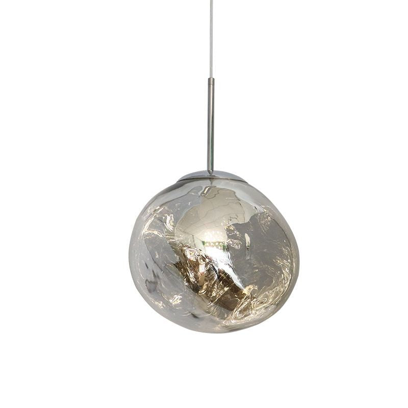 Lustra pe cablu glob sticla D22cm dulie E27 max 60W, textura ondulata, finisaj nikel mat