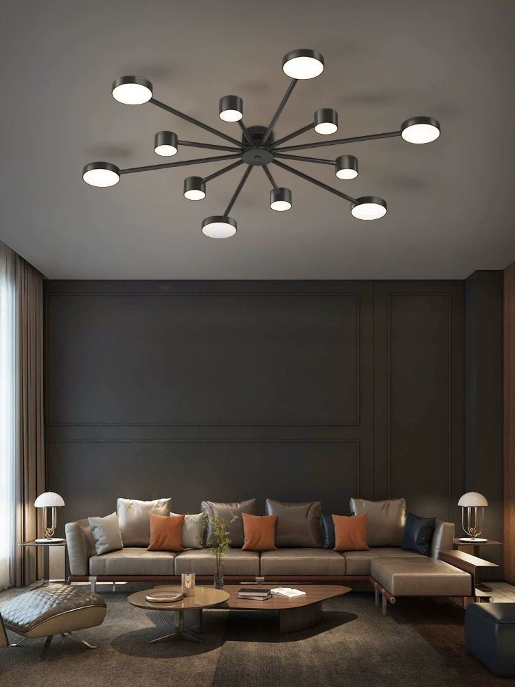 Lustra LED tip sputnik 120W, 12 surse, diametru 100cm, lumina reglabila calda/neutra/rece, montata pe tavan in living modern