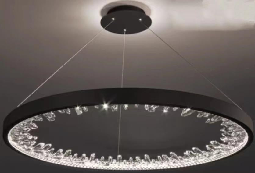 Lustra LED inel negru 50W 2500lm, ornamente acrilice, suspendata pe fire reglabile, lumina calda/neutra/rece