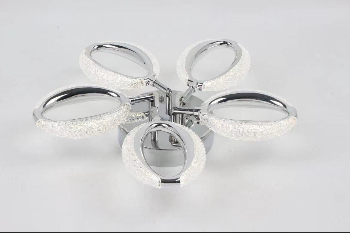 Lustra LED tavan 88W 4500lm cu 5 inele ovale din acril cristalizat si structura cromata, lumina reglabila