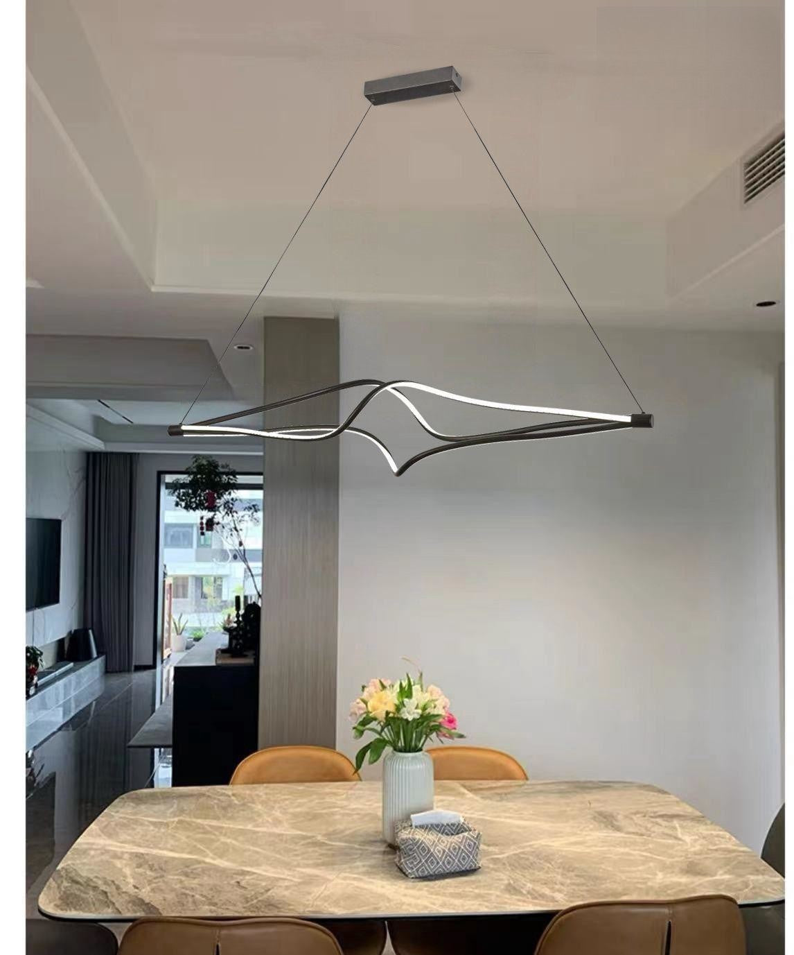 Lustra LED suspendata 78W, 9360 lm, lumina reglabila 3000K-6500K, design liniar ondulat, montaj tavan, living dining