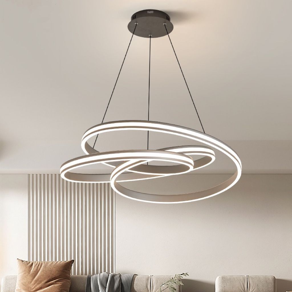 Lustra LED suspendata cu 3 inele concentrice, 126W, lumina reglabila 3000K-6500K, design modern pentru living