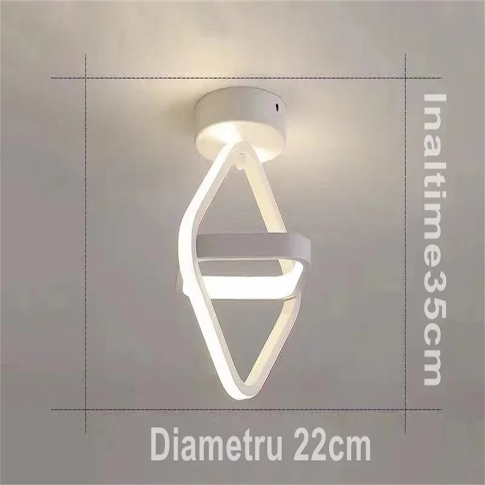 Aplica LED tavan design geometric, dimensiuni 22x35 cm, profil acril alb iluminat, vedere laterala