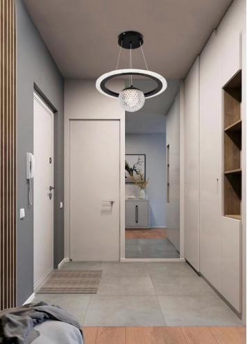 Lustra LED 24W negru cu glob acrilic si rama circulara, 3 temperaturi culoare, montaj tavan, hol modern