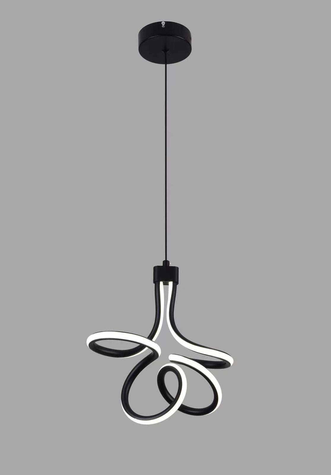 Lustra LED suspendata 30W, 1500lm, forma sculptata tip panglica rasucita, finisaj negru mat, fond gri