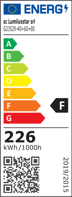 Eticheta energetica clasa F, consum 226 kWh/1000h, lustra LED 226W cu trei inele