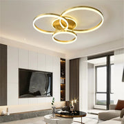 Lustra LED 160W auriu 3 inele 50+40+30cm, lumina reglabila 3000K-6500K, 5000 lumeni, montaj tavan living modern