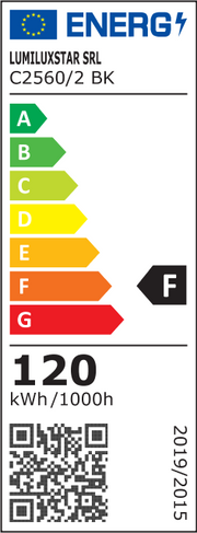 Eticheta energetica clasa F, consum 120 kWh/1000h, lustra LED 120W design auriu doua cercuri
