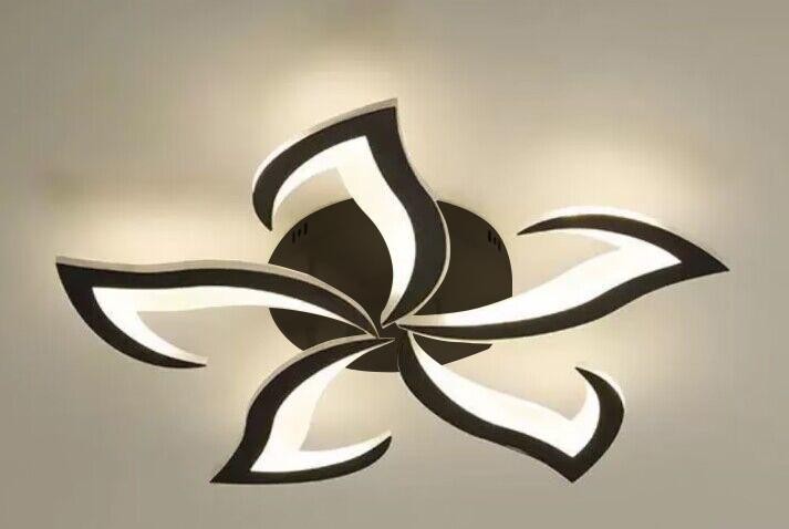 Plafoniera LED neagra design floral 120W 3000lm, 5 petale acril, lumina calda reglabila, montaj tavan