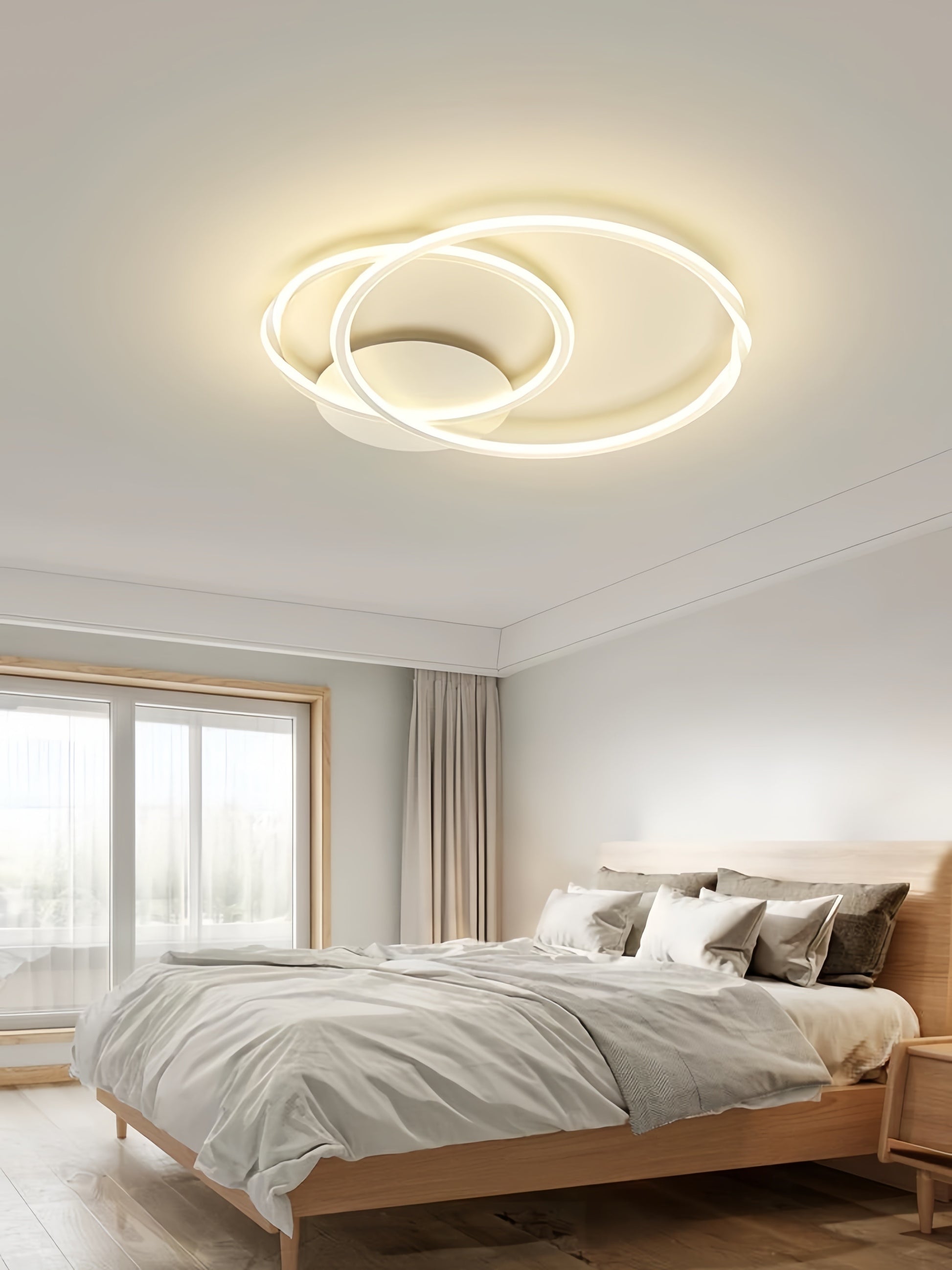 Plafoniera LED 150W 8000lm design inelar suprapus, lumina calda, montaj tavan, dormitor modern