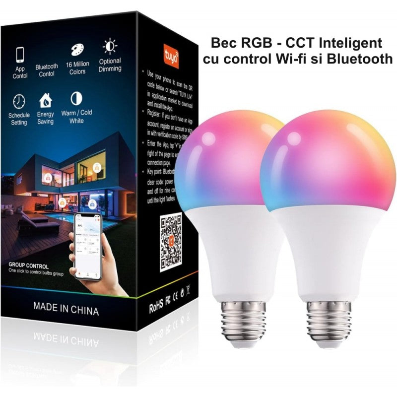 RGBW-CCT Smart E27 Bulb with Bluetooth - Wi-Fi and App