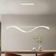 Lustra LED suspendata 30W forma val, lumina reglabila 3000K-6500K, design minimalist alb, montaj tavan dining