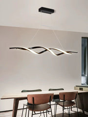 Lustra LED suspendata cu forma sinuoasa neagra, montaj tavan, deasupra mesei de dining