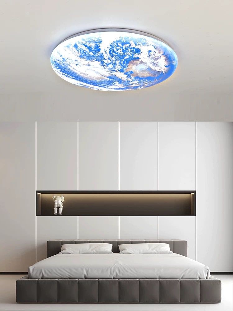 Plafoniera LED rotunda 24W motiv Pamant, 3 temperaturi culoare, montaj tavan, diametru 30cm, dormitor modern