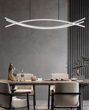 Lustra LED suspendata 80W, 6000 lumeni, design dublu-arc alb, deasupra mesei de dining