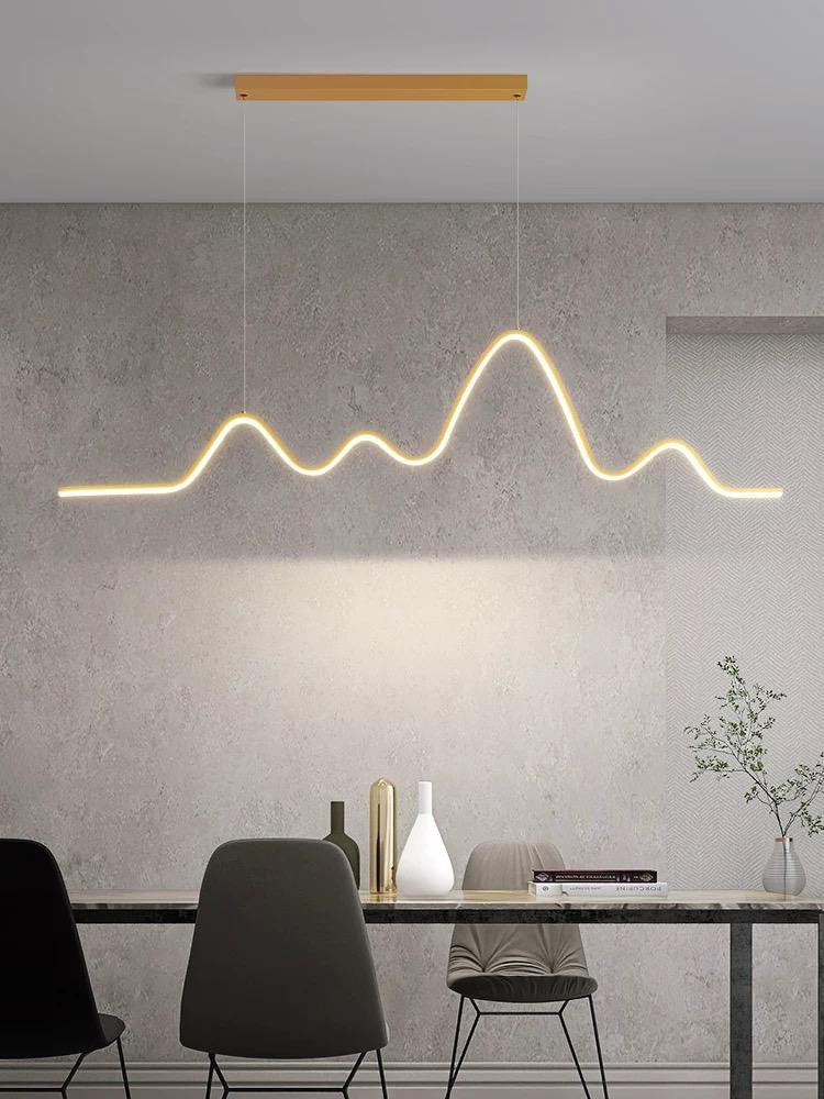 Lustra LED suspendata design val auriu, 64W, 3000lm, lumina calda/neutra/rece reglabila, deasupra masa dining