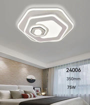 Lustra LED hexagonala 75W montaj tavan, 3500lm, lumina reglabila calda/neutra/rece, diametru 350mm, design acril stratificat