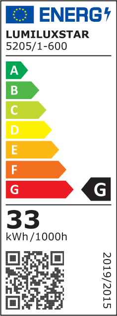 Eticheta energetica clasa G, 33 kWh/1000h, lustra LED ring 60cm