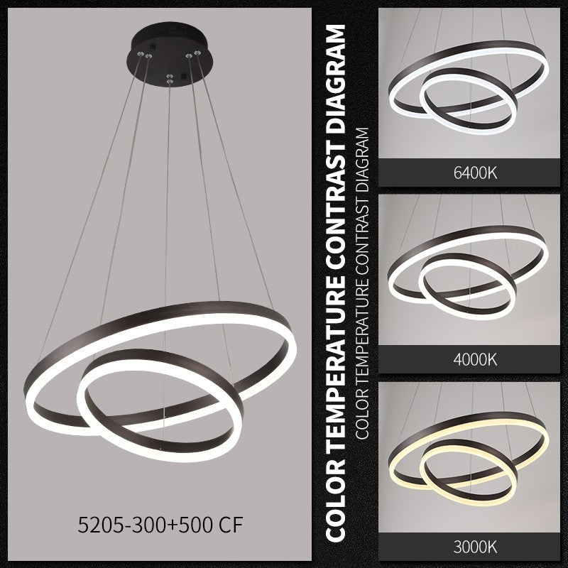 Lustra LED cu doua inele circulare, comparatie temperaturi culoare 3000K, 4000K si 6400K