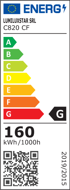 Eticheta energetica clasa G, consum 160 kWh/1000h, lustra LED inelara cu telecomanda WiFi