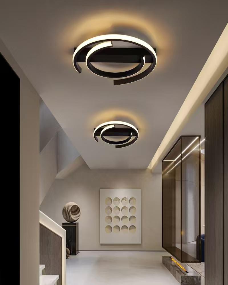 Plafoniera LED circulara neagra, 30W, montaj tavan, iluminat indirect in hol modern