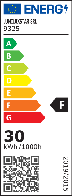 Eticheta energetica clasa F, consum 30 kWh/1000h, plafoniera LED 30W