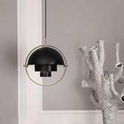 Lustra suspendata E27 max 60W, diametru 34cm, abajur metalic negru mat cu cadru circular auriu, design ajustabil