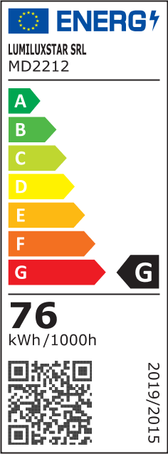Eticheta energetica clasa G, consum 76 kWh/1000h, pentru lustra LED suspendata moderna