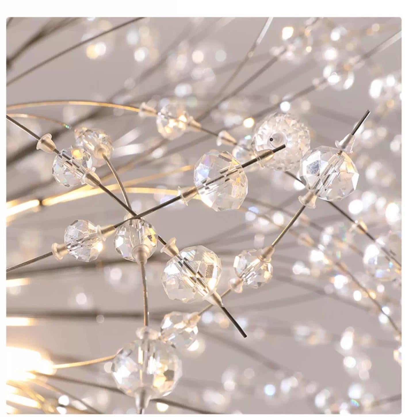 lustra sferica cu cristale acrilice fatetate pe brate metalice crom, G9x16, diametru 60cm, lumina calda