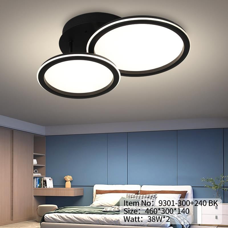 Plafoniera LED 76W negru cu doua discuri circulare, 3500 lm, montaj tavan, dormitor modern