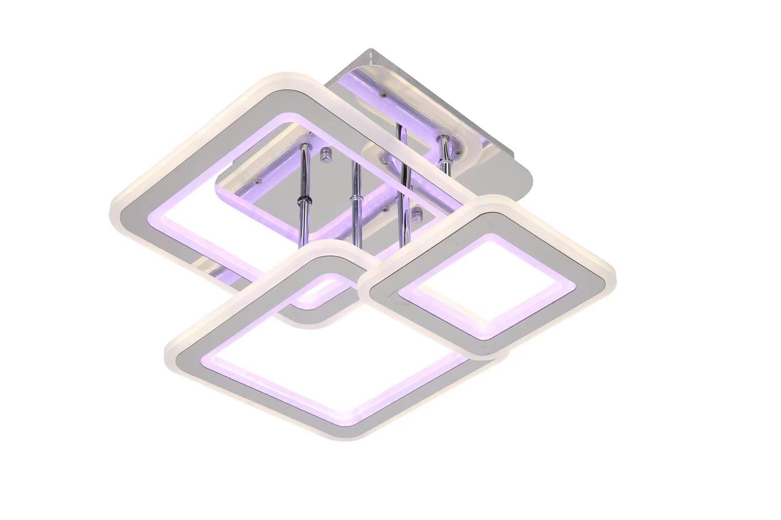 Lustra LED plafon 4 cadre patrate acril, lumina RGB violet, telecomanda WiFi 2.4G, intensitate reglabila