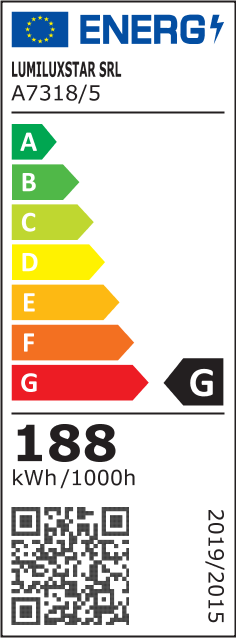 Eticheta energetica clasa G pentru plafoniera LED 188W, consum 188 kWh/1000h