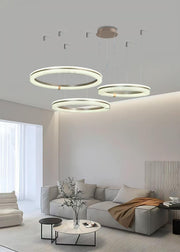 Lustra LED suspendata 3 inele D60+D50+40cm, lumina reglabila calda/neutra/rece, control WiFi, living modern