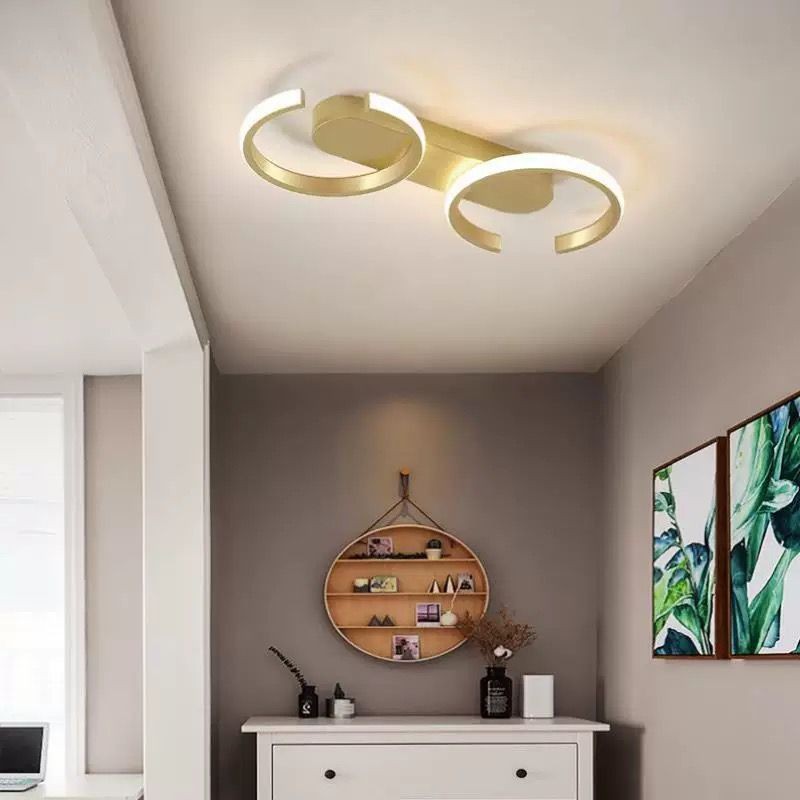 Lustra LED 40W cu doua inele aurii, lumina reglabila rece/calda/neutra, montaj plafo, telecomanda WiFi 2.4G