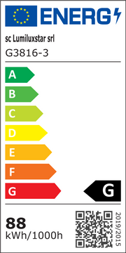 Eticheta energetica clasa G, consum 88 kWh/1000h, lustra LED auriu cu telecomanda WiFi