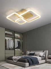 Lustra LED 88W auriu, 3 module patrate, montaj tavan, lumina calda in dormitor modern