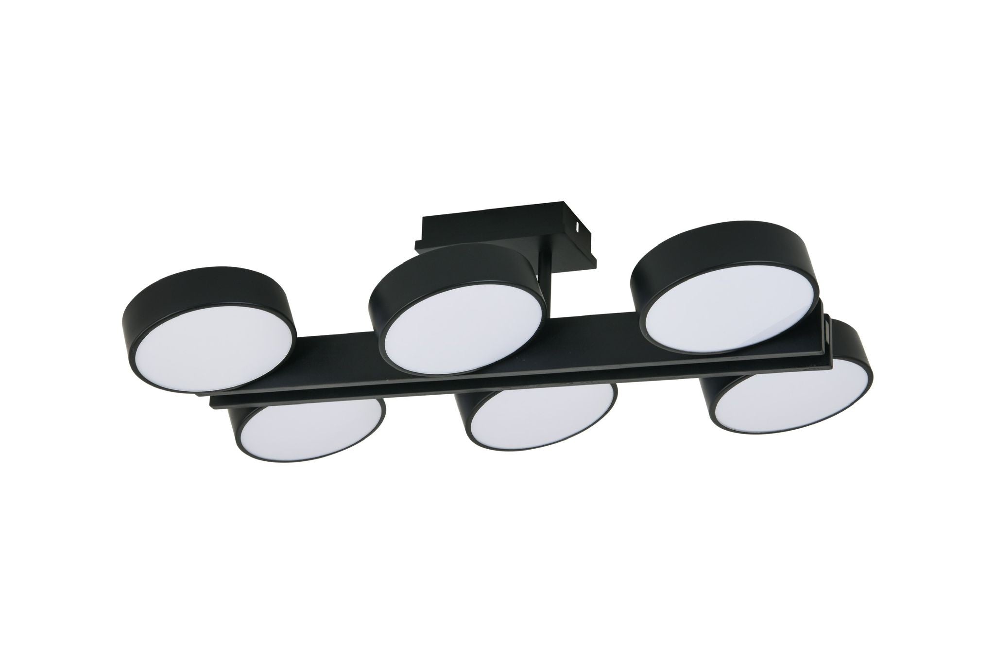 Plafoniera LED neagra 6 module, bara liniara metalica cu difuzoare acrilice albe, vedere laterala