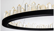 Lustra LED inel cu cristale fatetate 136W, rama metalica neagra mata, lumina reglabila 3000K-6500K, montaj suspendat