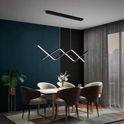 Lustra LED suspendata 92W cu design geometric linii incrucisate, 3000-6500K, montaj tavan, negru mat, deasupra mesei din sufragerie