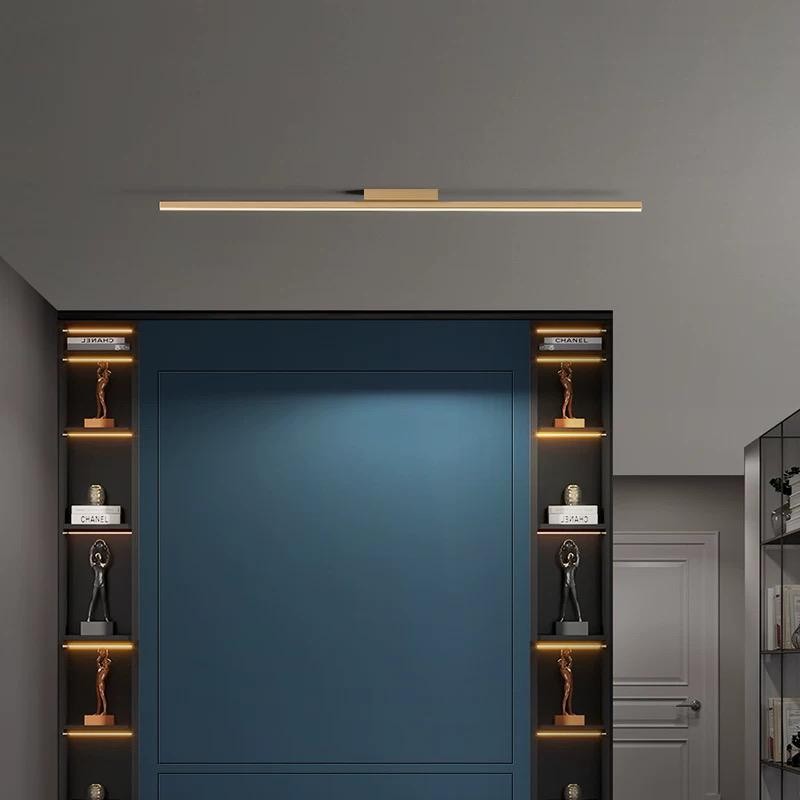 Lustra LED bar auriu 80cm, 32W, 3 temperaturi culoare, montaj tavan, design liniar modern in living