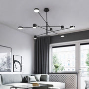 Lustra LED 100W 5000lm cu telecomanda WiFi, structura ramificata neagra cu 8 difuzoare acril, montaj tavan living