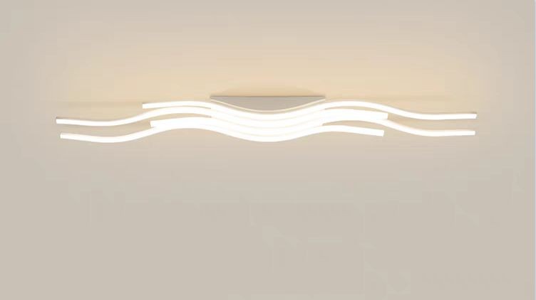 Lustra LED ondulata 144W montaj tavan, lumina reglabila calda/neutra/rece, design modern acril opalescent 130cm