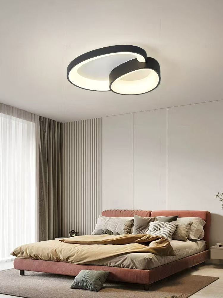 Plafoniera LED 146W montaj tavan, design bilobar negru, lumina calda reglabila, potrivita pentru dormitor modern
