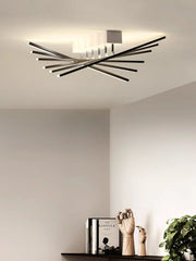 Lustra LED aplicata tavan, 144W, 3000K-6500K, brate asimetrice din metal negru mat, design modern pentru living