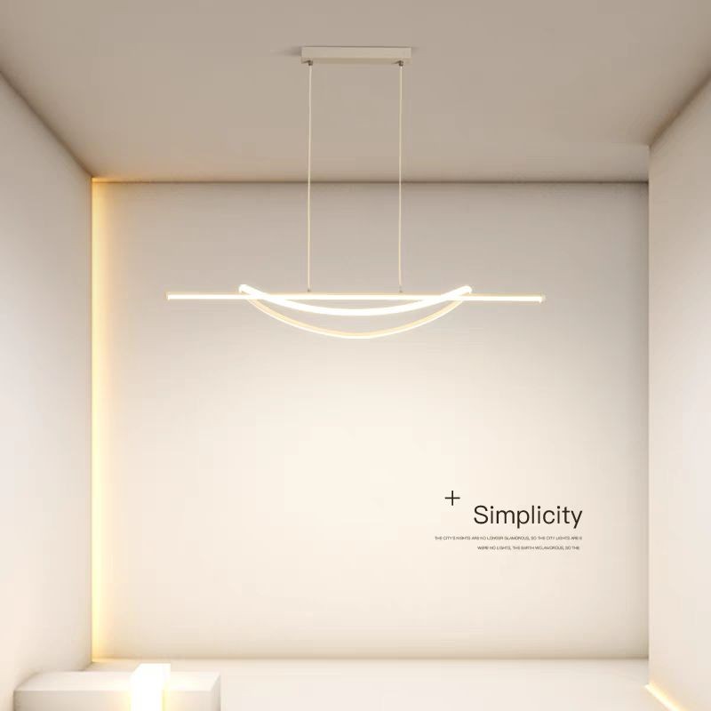Lustra LED suspendata 92W, 4500LM, design minimalist cu profil liniar si curba centrala, lumina calda 3000K